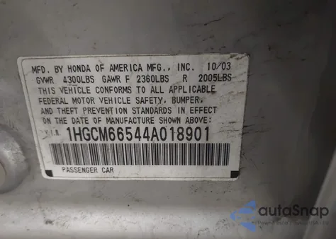 2004 Honda Accord 3.0 Ex z USA, uszkodzony, nr VIN 1HGCM66544A018901